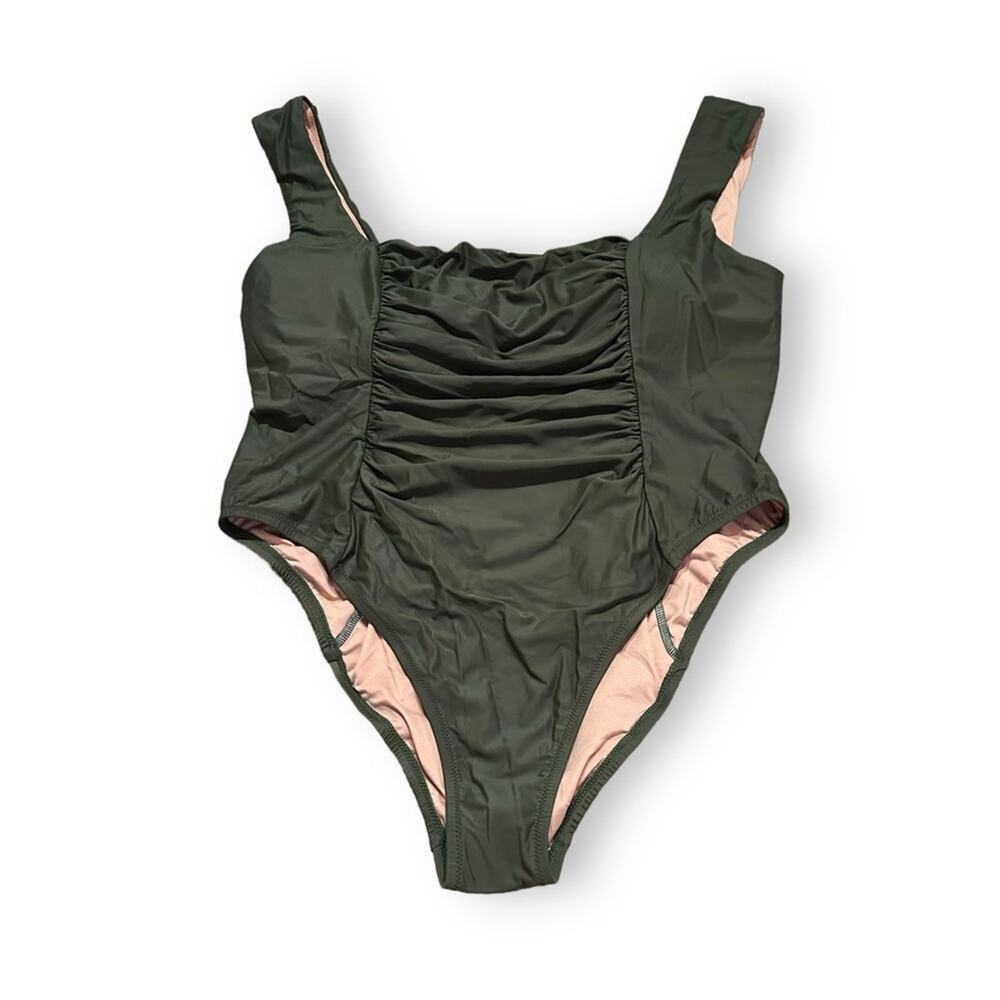 J. Crew‎ Ruched Square Neck One Piece Swimsuit in Safari Green Sz 22 NEW